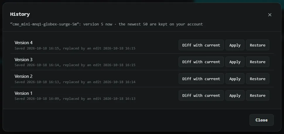 One set’s version history